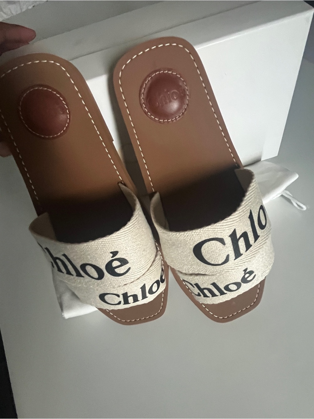 Women's Size 49 Chloe’ Woody Sandals in Tan / Cream